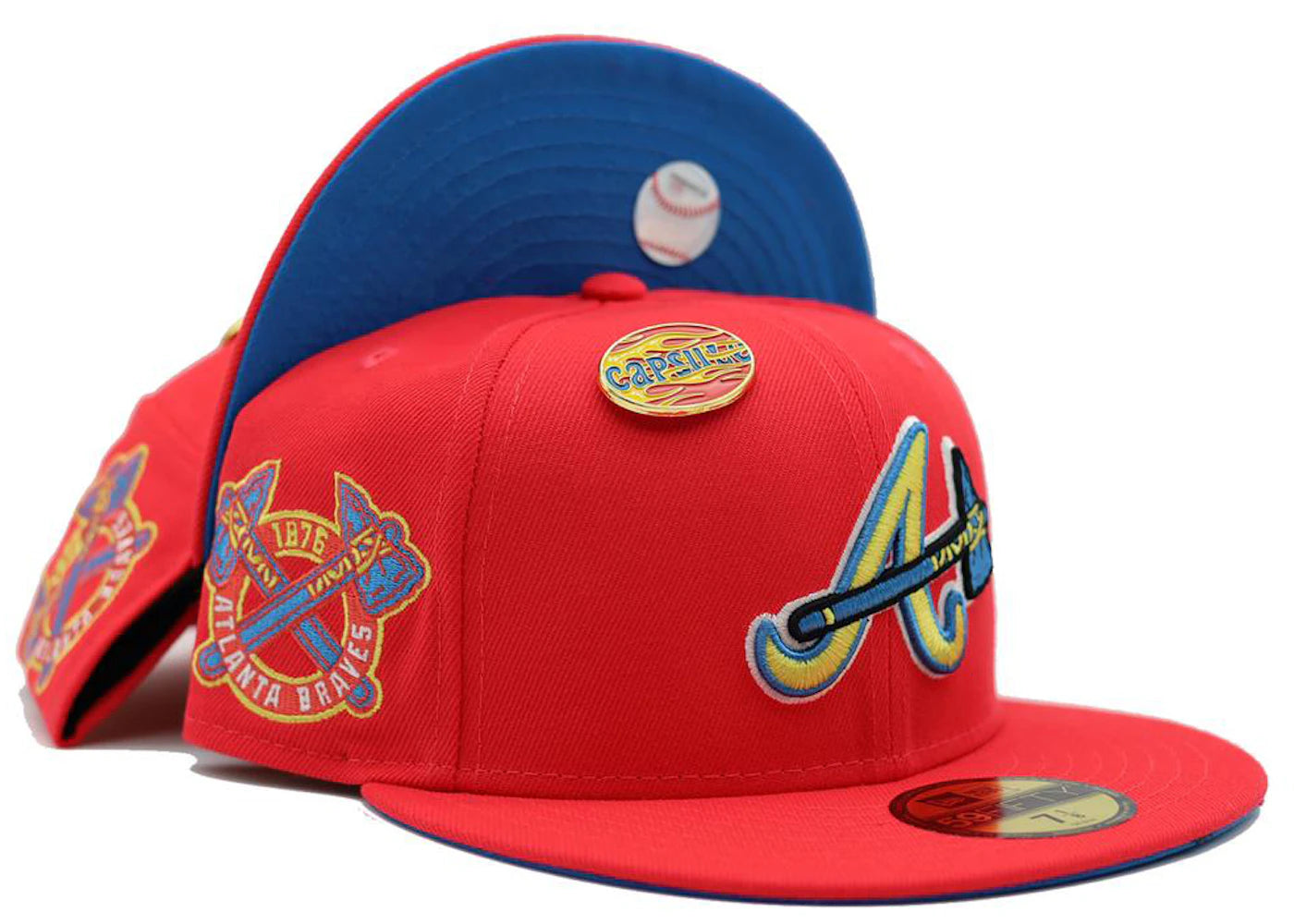 New Era Atlanta Braves Hot Rod Collection Tomahawk Pin Capsule Hats Exclusive 59Fifty Fitted Hat Infrared/Blue