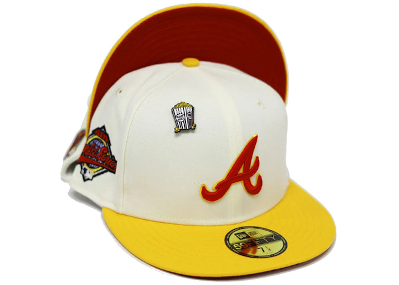New Era Atlanta Braves Movie Collection 1996 World Series Patch Capsule Hats Exclusive 59Fifty Fitted Hat Tan/Red