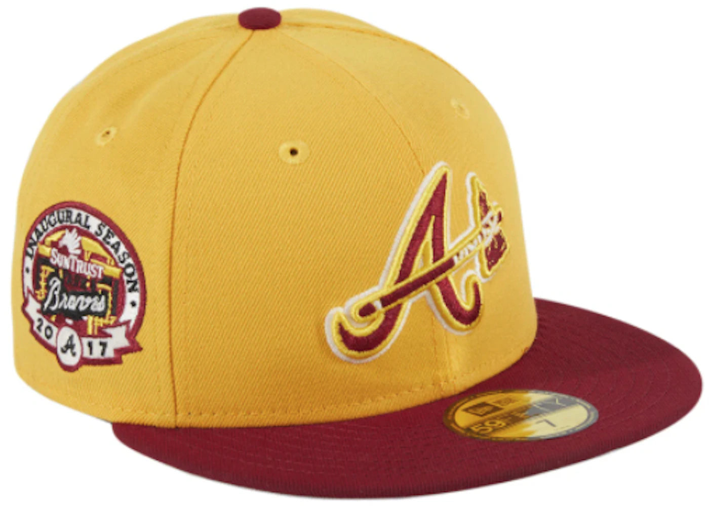 New Era Atlanta Braves Quiet Storm Hat Club Exclusive Inaugural Patch Alternate 59Fifty Fitted Hat Gold/Cardinal