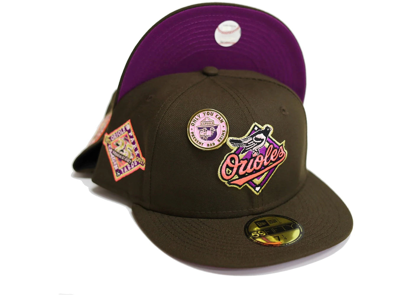 New Era Baltimore Orioles No Bad Brims 2.0 25th Anniversary Capsule Hats 59Fifty Fitted Hat Brown/Purple