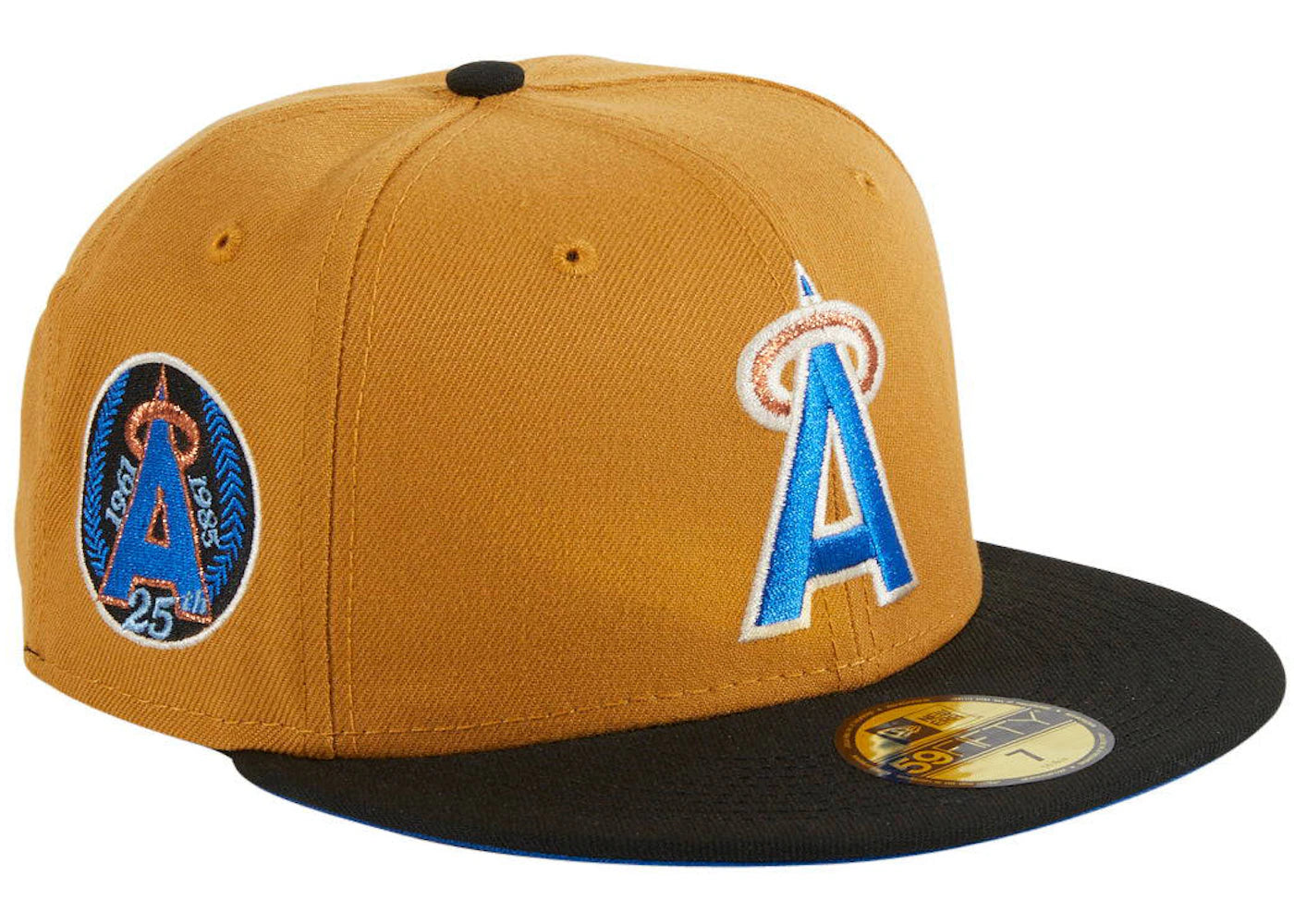New Era California Angels Ancient Egypt 25th Anniversary Hat Club Exclusive 59Fifty Fitted Hat Khaki/Black/Royal Blue