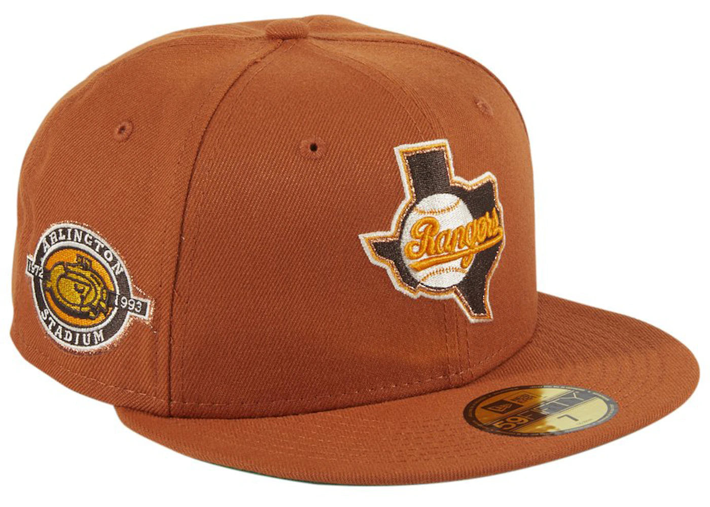 New Era Campfire Texas Rangers 1984 Stadium Patch Hat Club Exclusive 59Fifty Fitted Hat Burnt Orange