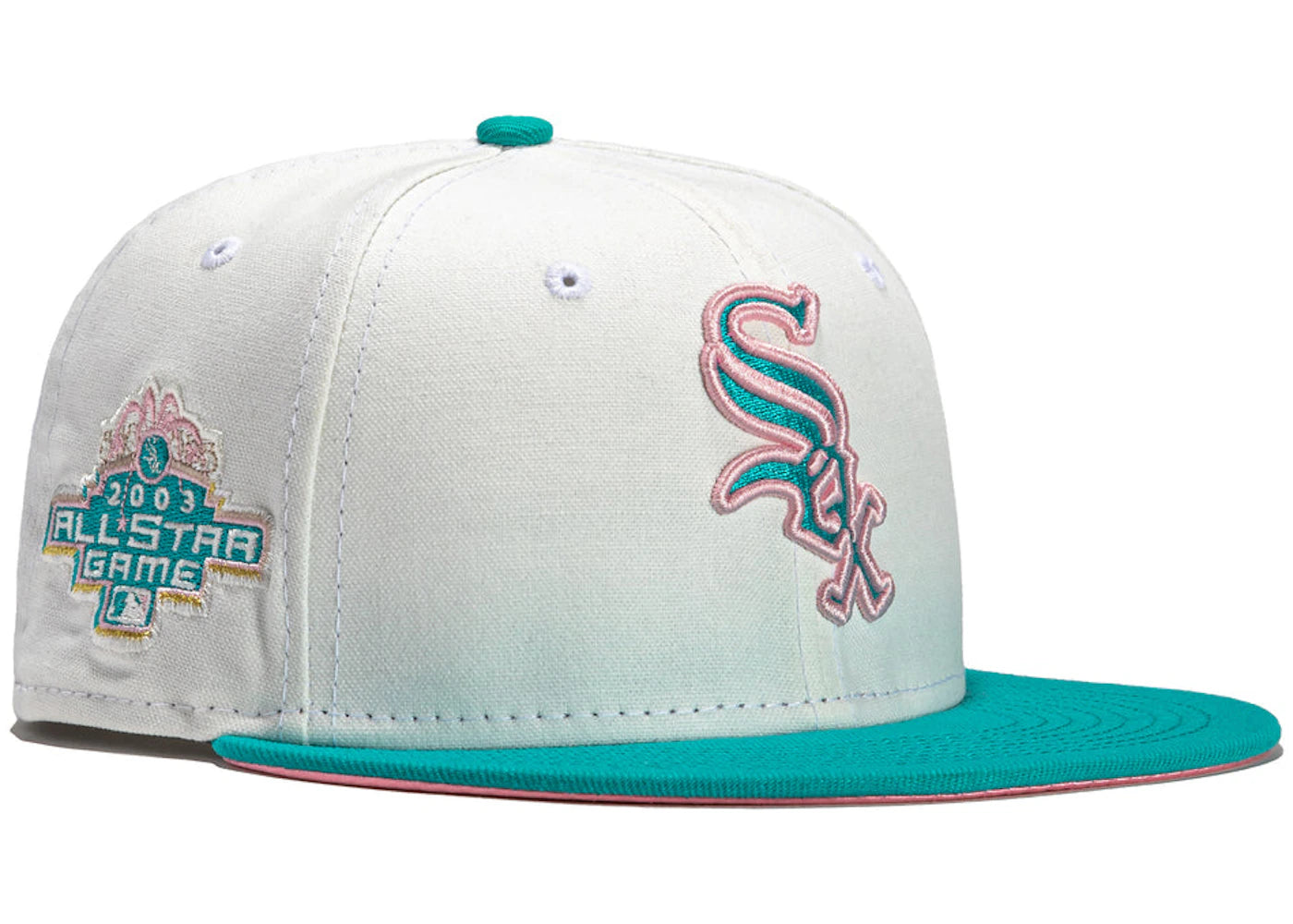 New Era Chicago White Sox Monaco 2003 All Star Game Patch Hat Club Exclusive 59Fifty Fitted Hat Stone/Peach