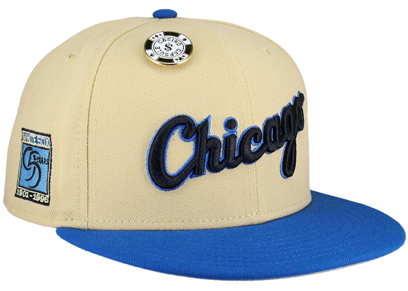 New Era Chicago White Sox Vegas Gold Collection 95 Years Patch 59Fifty Fitted Hat Tan/Grey