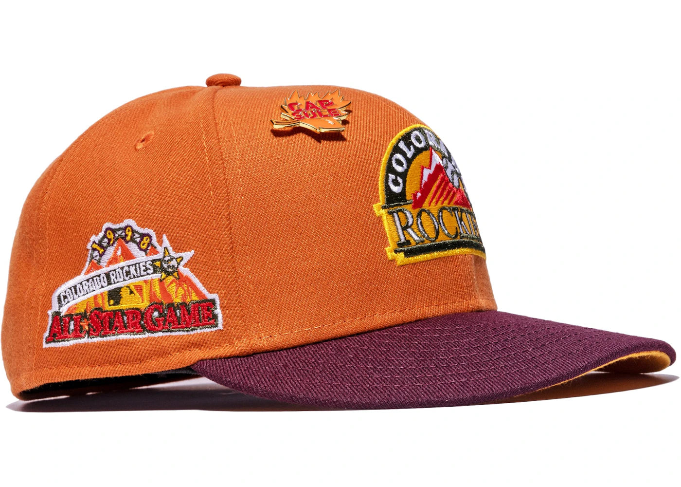 New Era Colorado Rockies Fall Collection 1998 All Star Game Capsule Hats Exclusive 59Fifty Fitted Hat Orange/Yellow