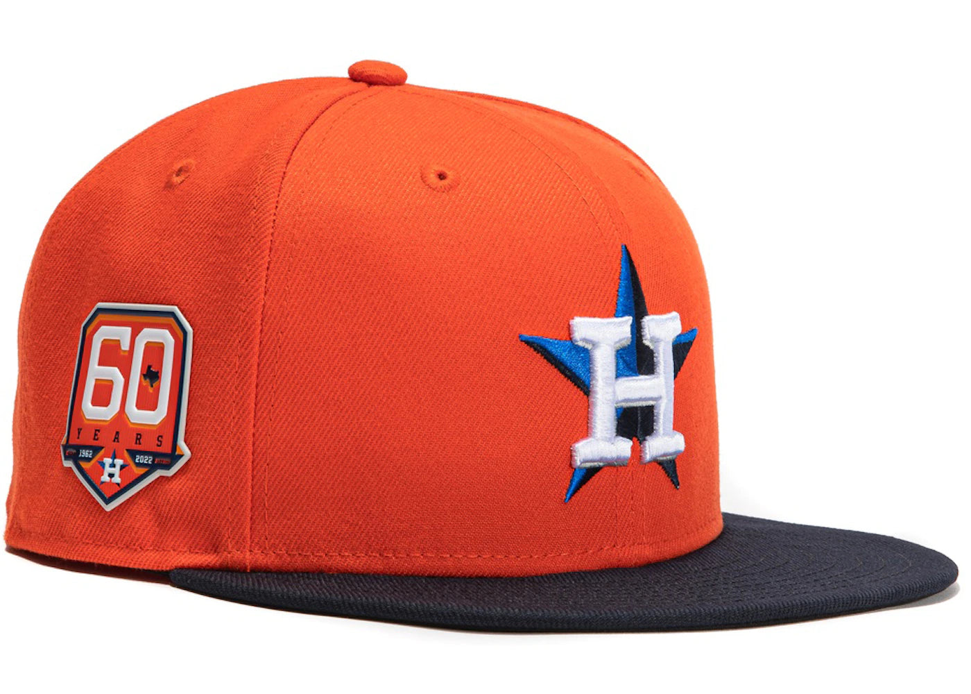 New Era Houston Astros 60th Anniversary Patch Alternate Hat Club Exclusive 59Fifty Fitted Hat Orange/Navy