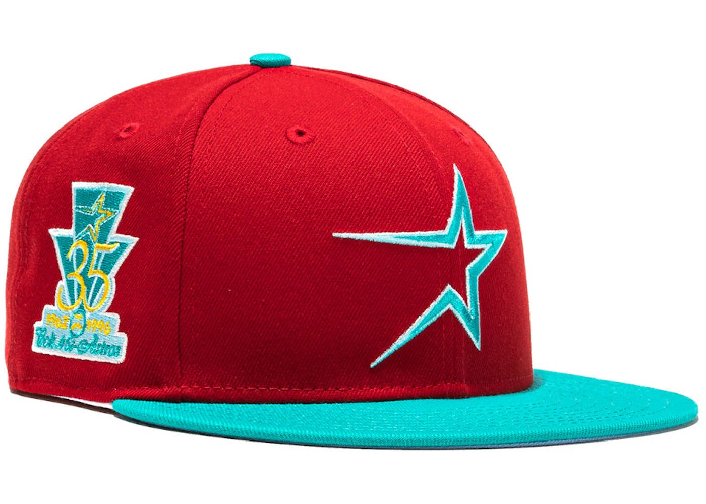 New Era Houston Astros Captain Planet 2.0 35th Logo Patch Hat Club Exclusive 59Fifty Fitted Hat Red/Teal