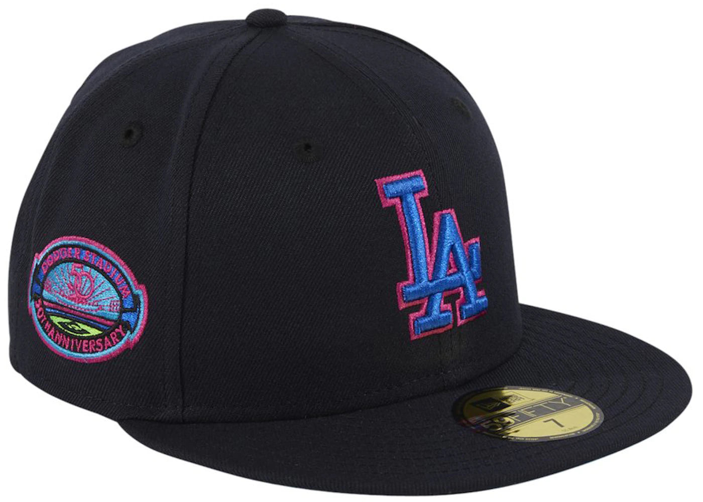 New Era Los Angeles Dodgers Cyberpunks 50th Anniversary Stadium Patch Hat Club Exclusive 59Fifty Fitted Hat Navy