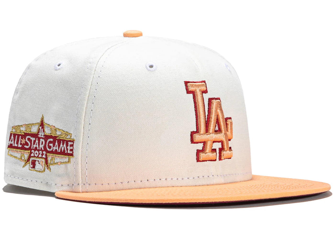 New Era Los Angeles Dodgers Monaco 2022 All Star Game Patch Hat Club Exclusive 59Fifty Fitted Hat Stone/Peach