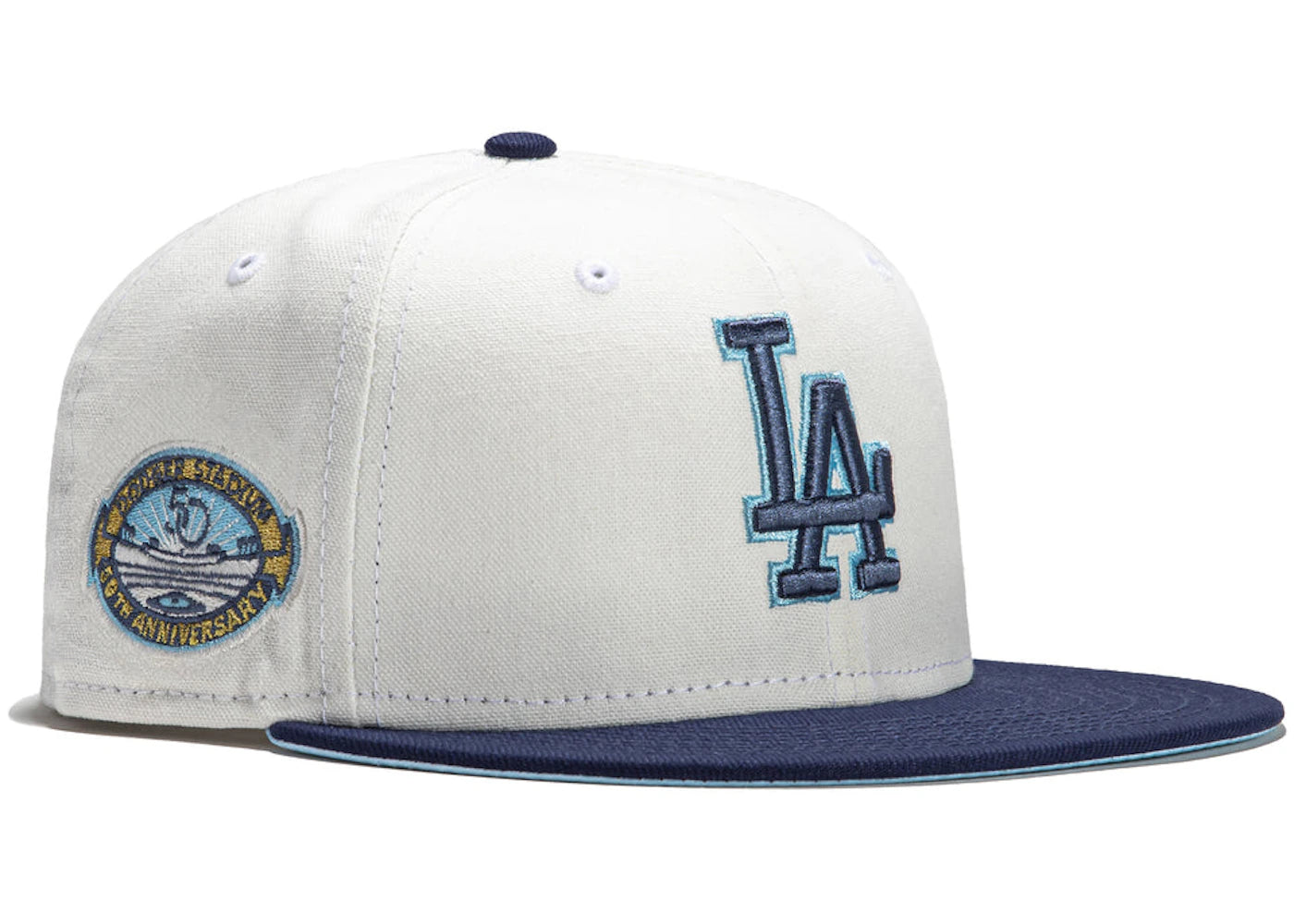 New Era Los Angeles Dodgers Monaco 50th Anniversary Stadium Patch Hat Club Exclusive 59Fifty Fitted Hat Stone/Peach