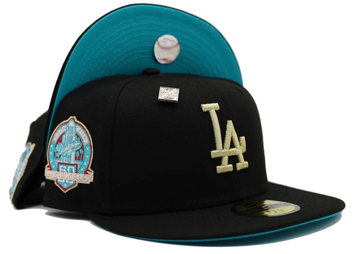 New Era Los Angeles Dodgers Vegas Gold Collection 60th Anniversary Patch Capsule Hats Exclusive 59Fifty Fitted Hat Black/Blue