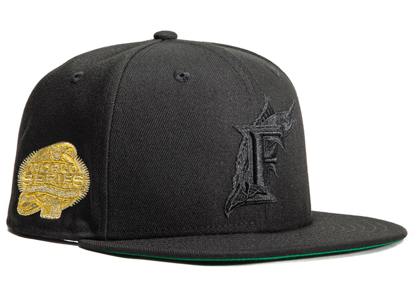 New Era Miami Marlins Gold Digger 2003 World Series Patch Hat Club Exclusive 59Fifty Fitted Hat Black