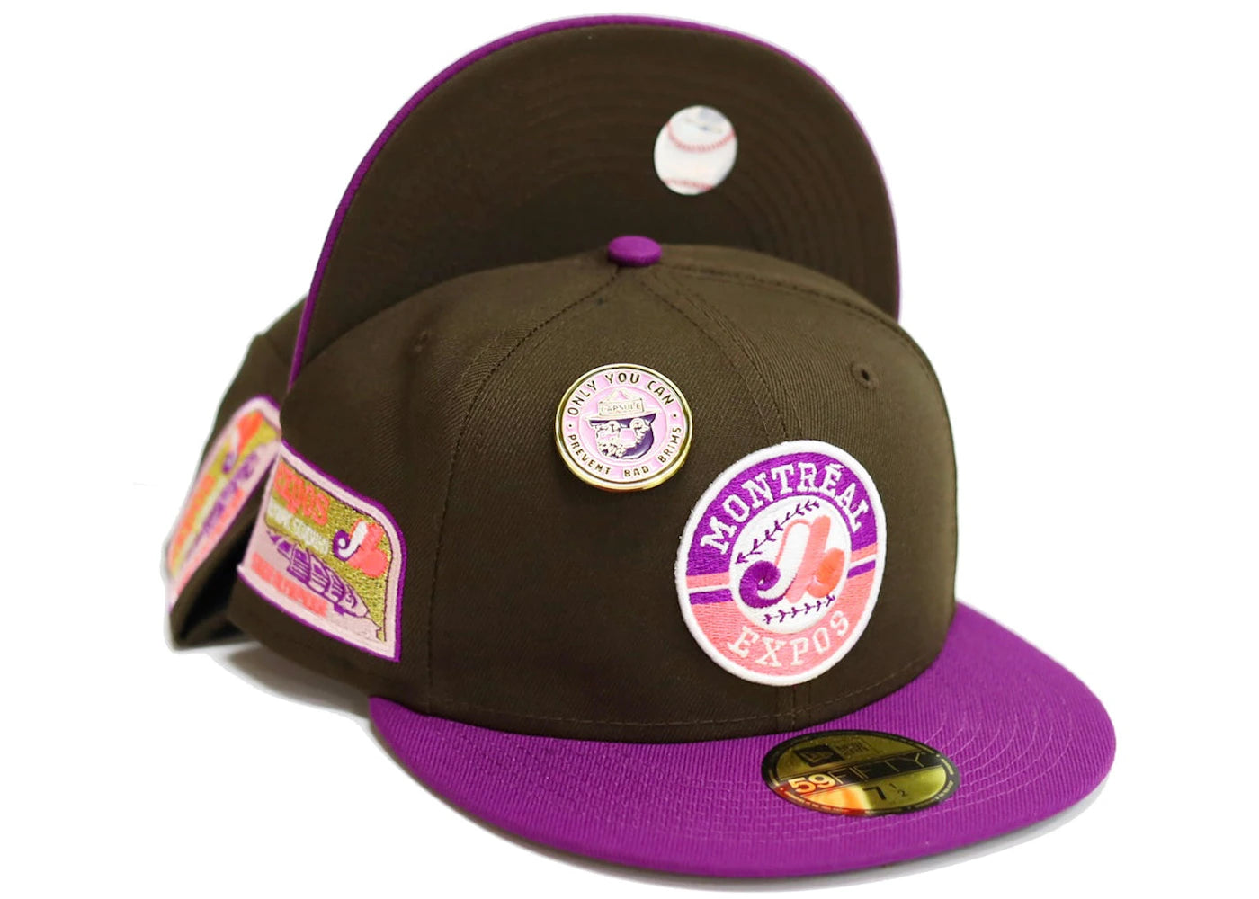 New Era Montreal Expos No Bad Brims 2.0 Olympic Stadium Capsule Hats 59Fifty Fitted Hat Brown/Purple