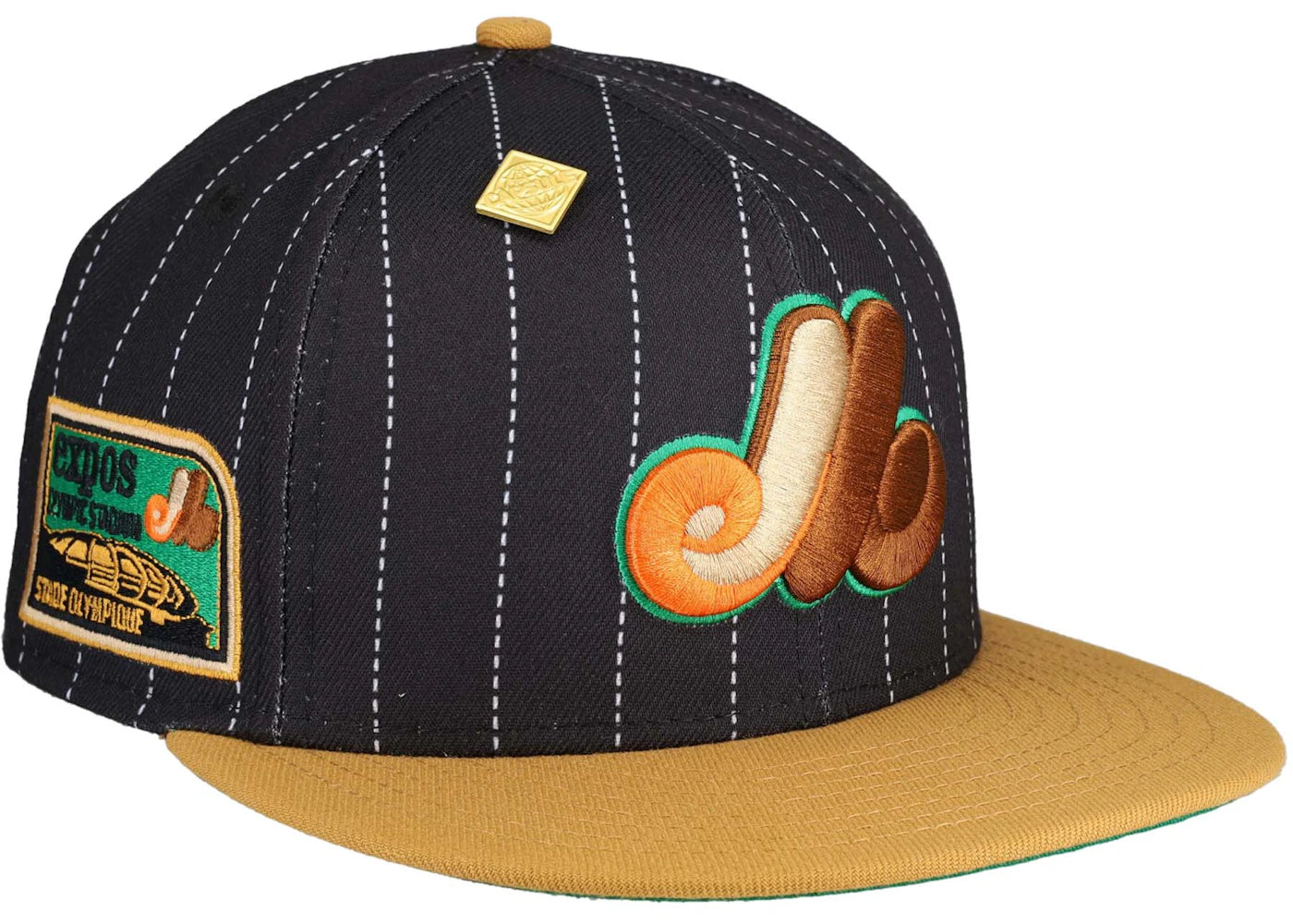 New Era Montreal Expos Pinstripe Olympic Stadium Capsule Hats Exclusive 59Fifty Fitted Hat Black/Green