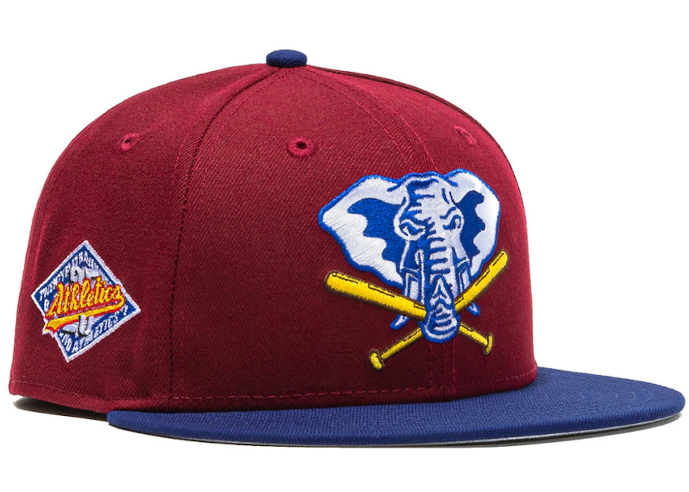 New Era Oakland Athletics Sangria 25th Anniversary Patch Stomper Hat Club Exclusive 59Fifty Fitted Hat Cardinal/Royal