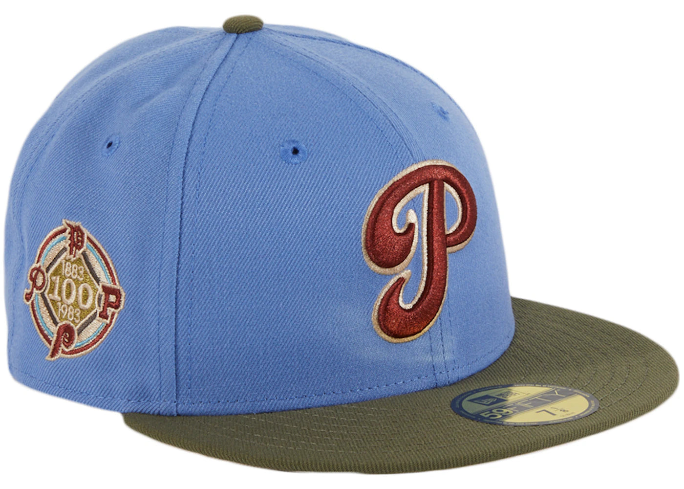 New Era Philadelphia Phillies Great Outdoors 100th Anniversary Patch Hat Club Exclusive 59Fifty Fitted Hat Indigo/Olive