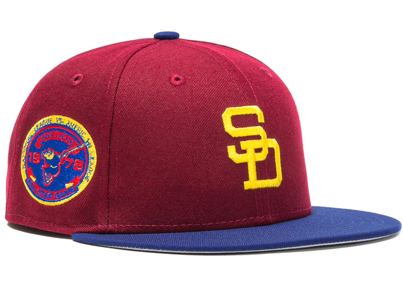 New Era San Diego Padres Sangria 1978 All Star Game Patch Hat Club Exclusive 59Fifty Fitted Hat Cardinal/Royal