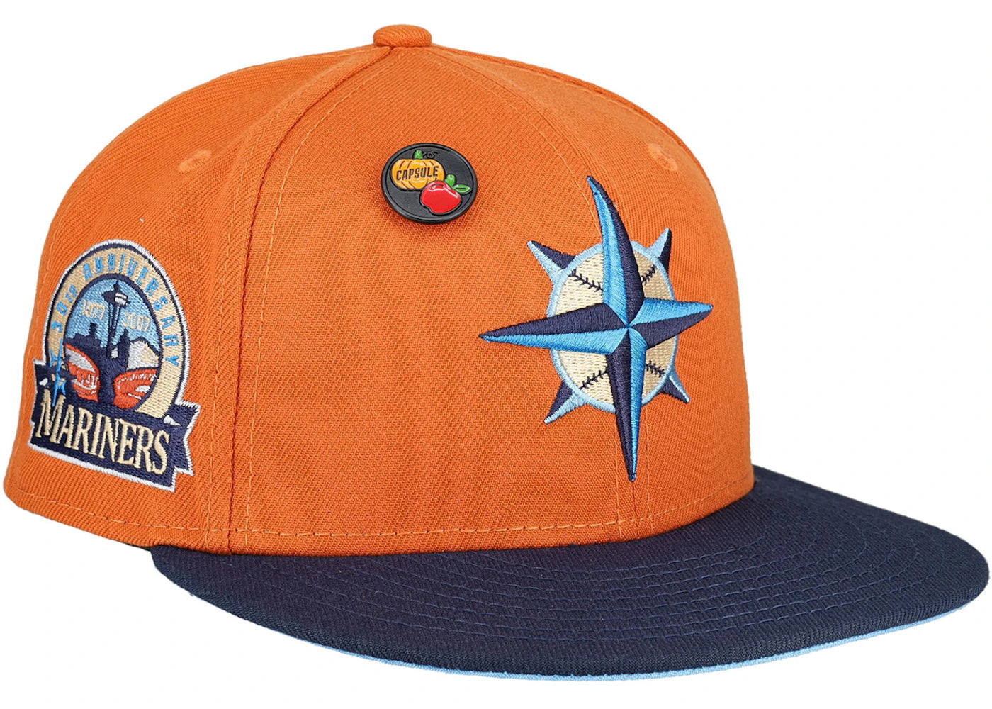 New Era Seattle Mariners 30th Anniversary Patch Capsule Exclusive Fitted Hat 59Fifty Fitted Hat Orange/Blue