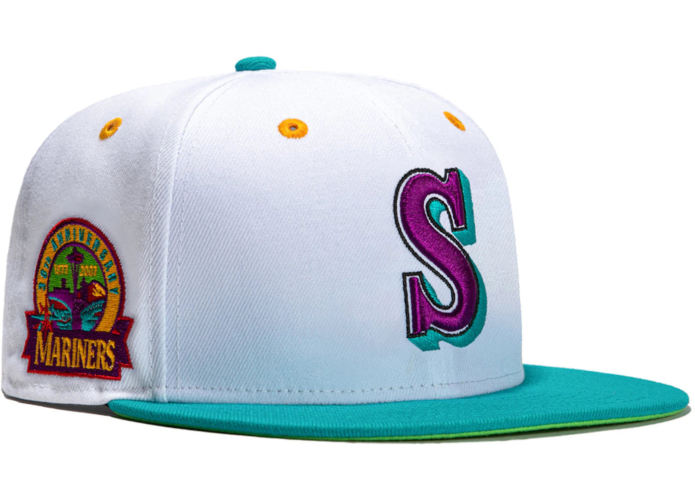 New Era Seattle Mariners Dogtown 30th Anniversary Patch Hat Club Exclusive 59Fifty Fitted Hat White/Teal