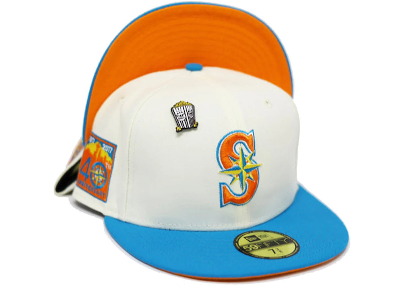 New Era Seattle Mariners Movie Collection 40th Anniversary Patch Capsule Hats Exclusive 59Fifty Fitted Hat White/Orange