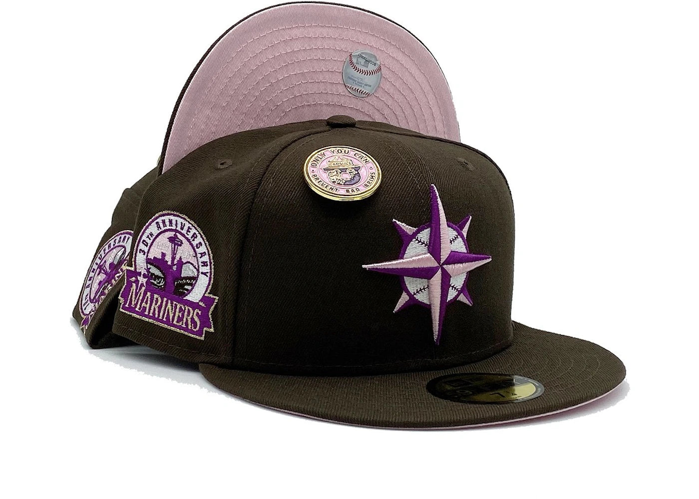 New Era Seattle Mariners No Bad Brims Collection 30th Anniversary Capsule Hats Exclusive 59Fifty Fitted Hat Brown/Pink