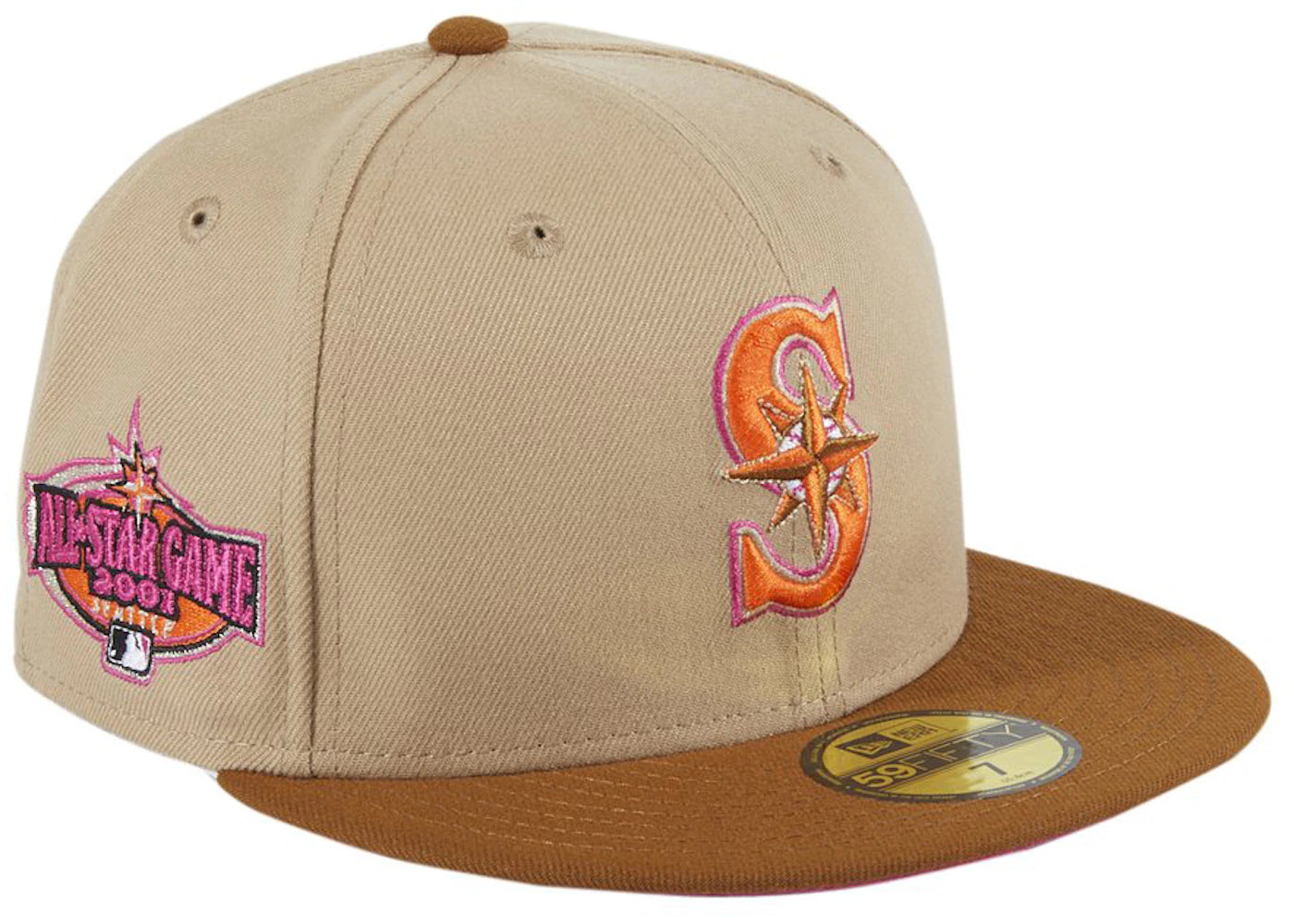 New Era Seattle Mariners PBJ 2001 All Star Game Patch Hat Club Exclusive 59Fifty Fitted Hat Tan/Brown