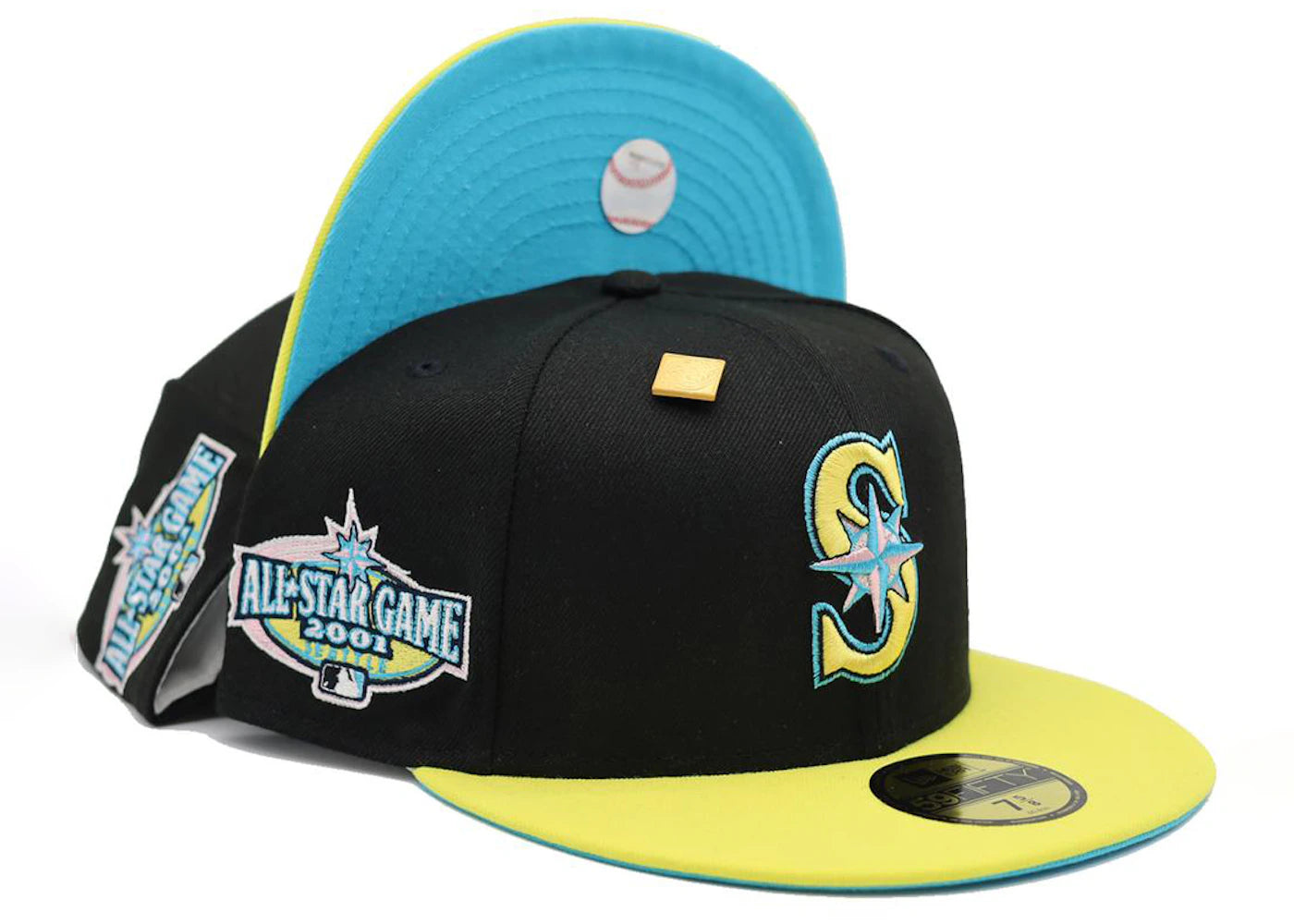 New Era Seattle Mariners Tulip Collection 2001 All Star Game Patch Capsule Hats Exclusive 59Fifty Fitted Hat Black/Blue