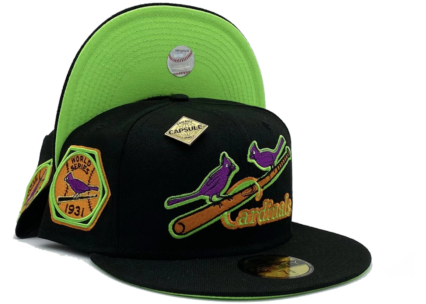 New Era St Louis Cardinals 40K 1931 World Series Capsule Hats Exclusive 59Fifty Fitted Hat (Friends and Family) Black/Neon Green