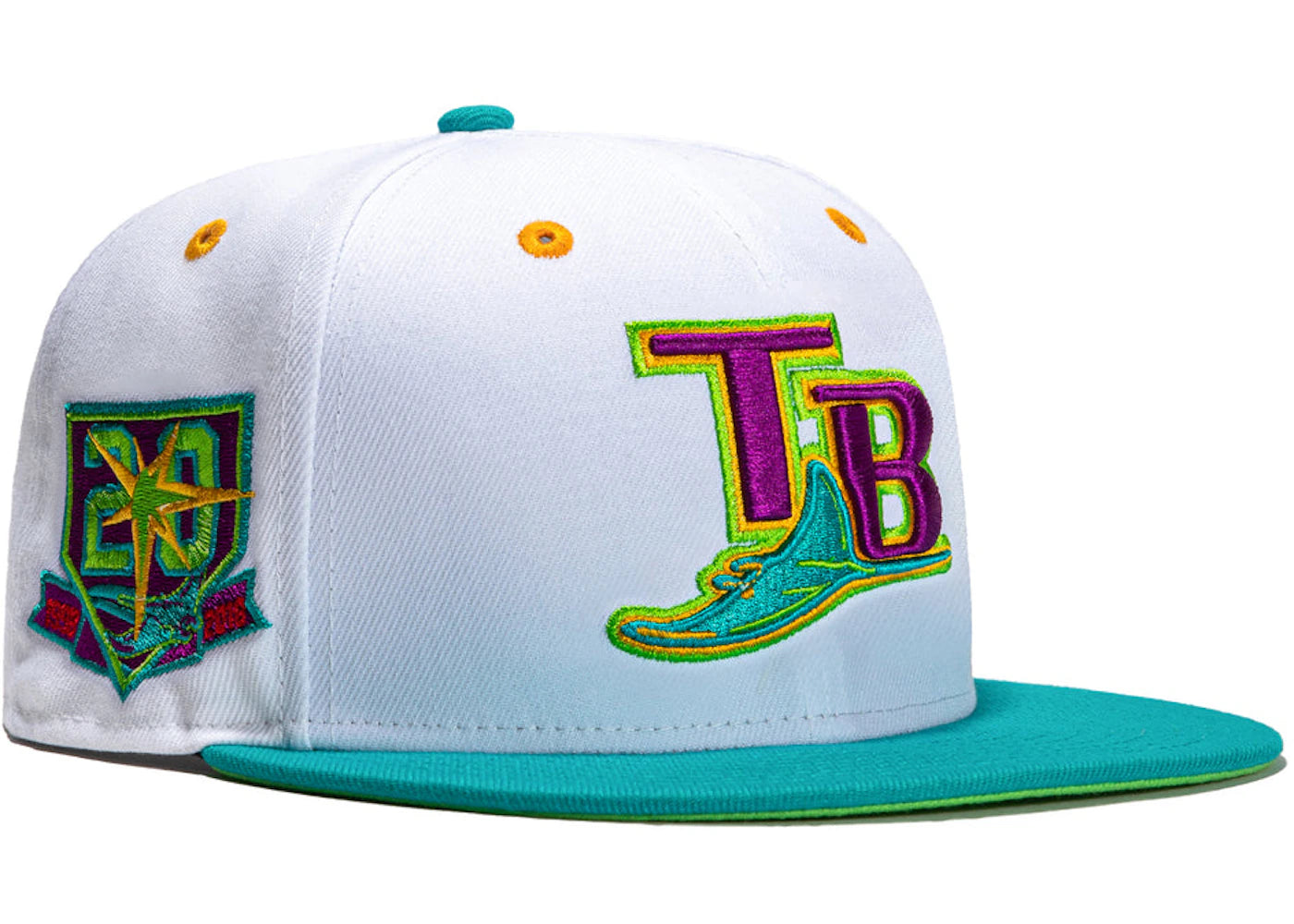 New Era Tampa Bay Rays Dogtown 20th Anniversary Patch Hat Club Exclusive 59Fifty Fitted Hat White/Teal