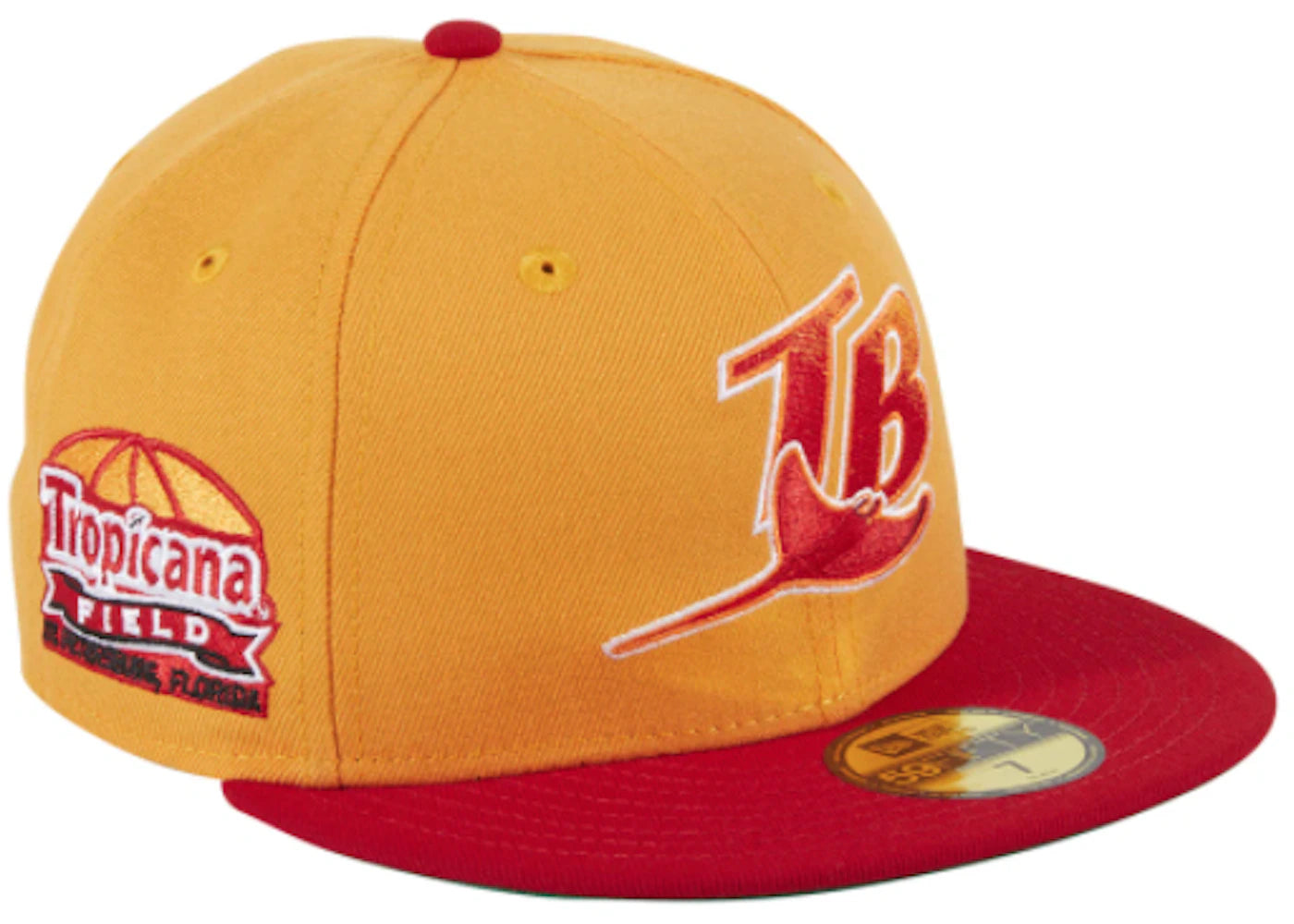 New Era Tampa Bay Rays Tropicana Stadium Patch Cool Fall Fashion Hat Club Exclusive Fitted Hat Light Orange/Red