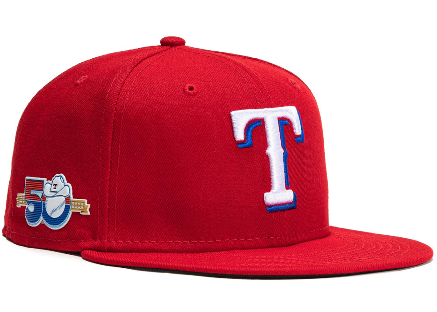 New Era Texas Rangers 50th Anniversary Patch Alternate Hat Club Exclusive 59Fifty Fitted Hat Red