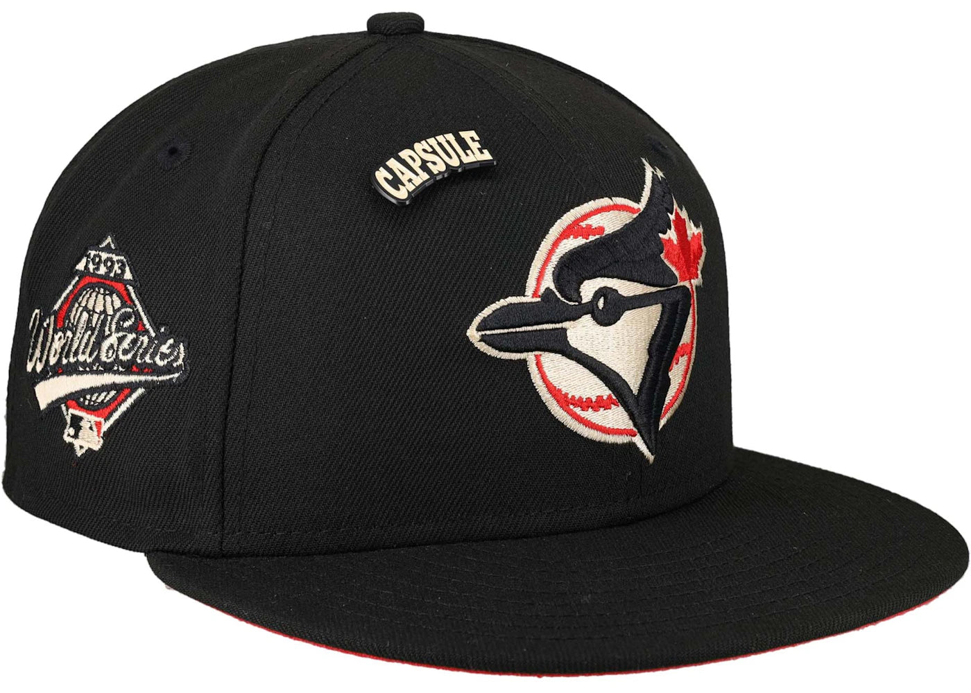 New Era Toronto Blue Jays Capsule Colors in Cream 1993 World Series Patch 59Fifty Fitted Hat Black/Red