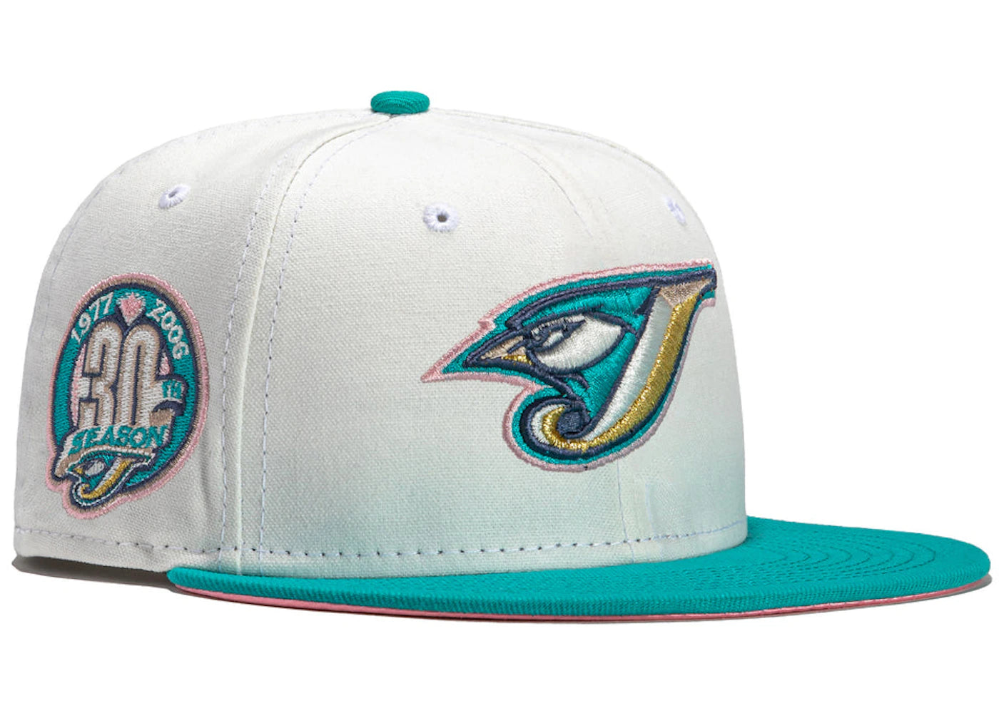 New Era Toronto Blue Jays Monaco 30th Anniversary Patch Hat Club Exclusive 59Fifty Fitted Hat Stone/Peach