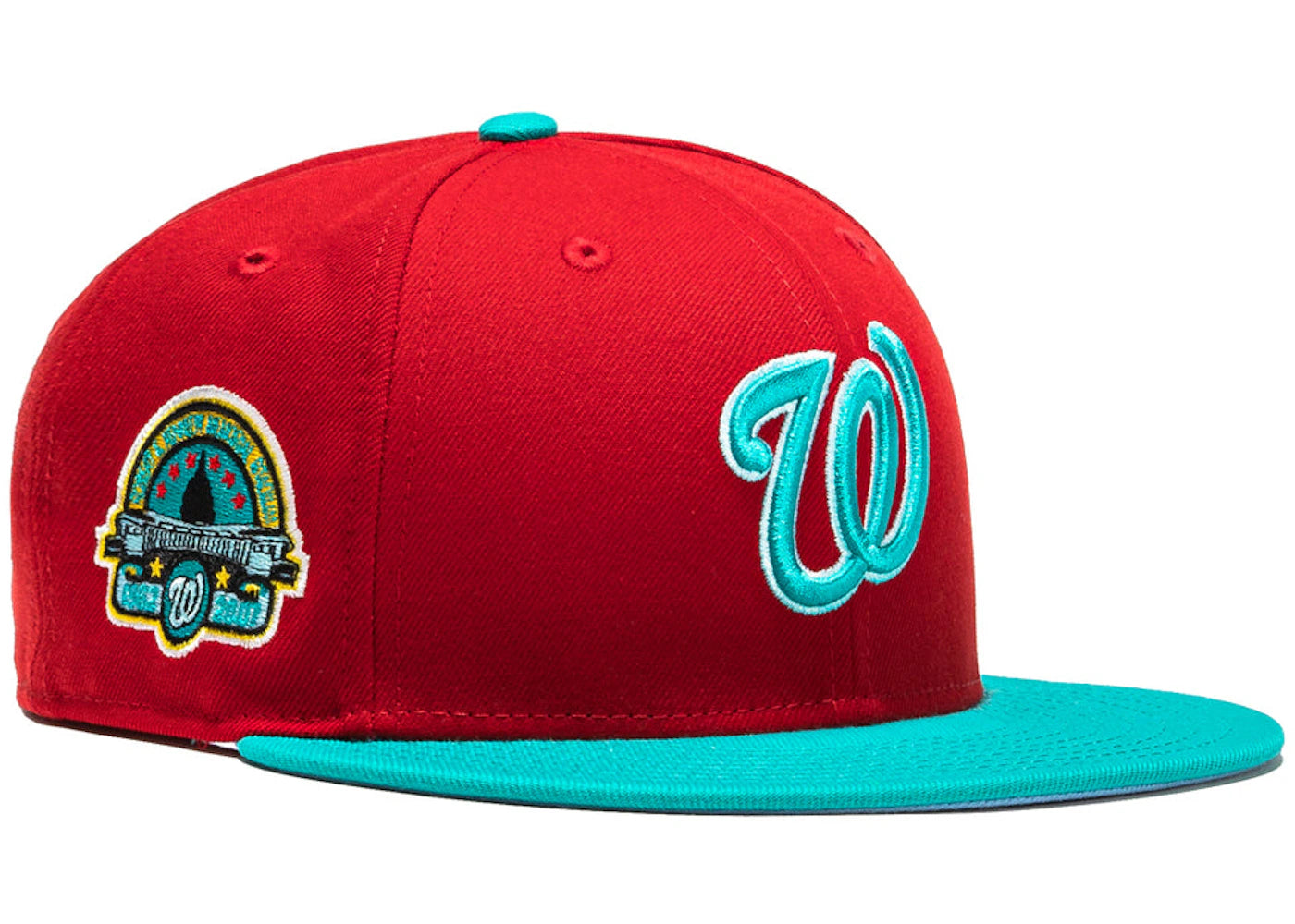 New Era Washington Nationals Captain Planet 2.0 RFK Stadium Patch Hat Club Exclusive 59Fifty Fitted Hat Red/Teal