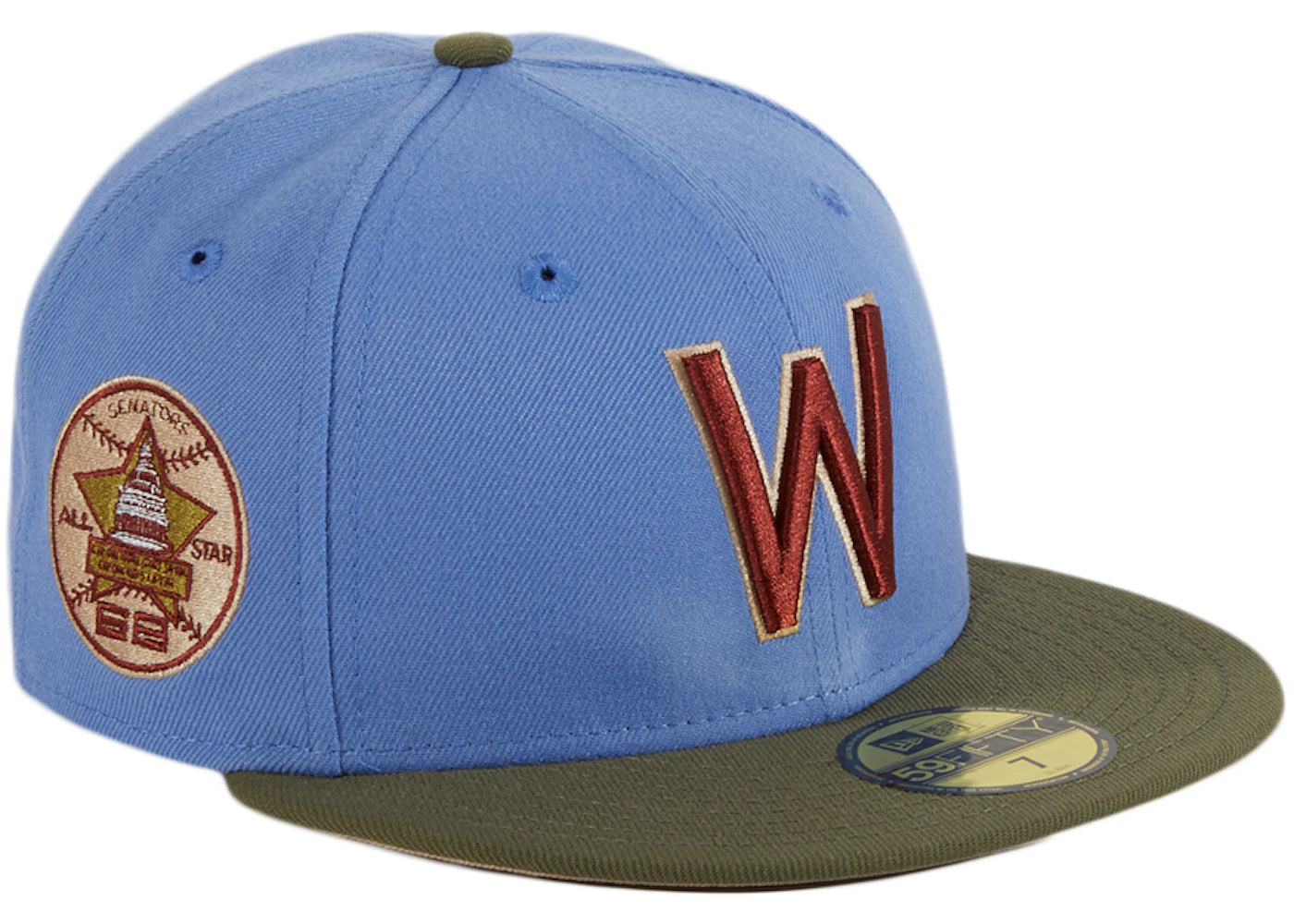 New Era Washington Senators Great Outdoors 1962 All Star Game Patch Hat Club Exclusive 59Fifty Fitted Hat Indigo/Olive