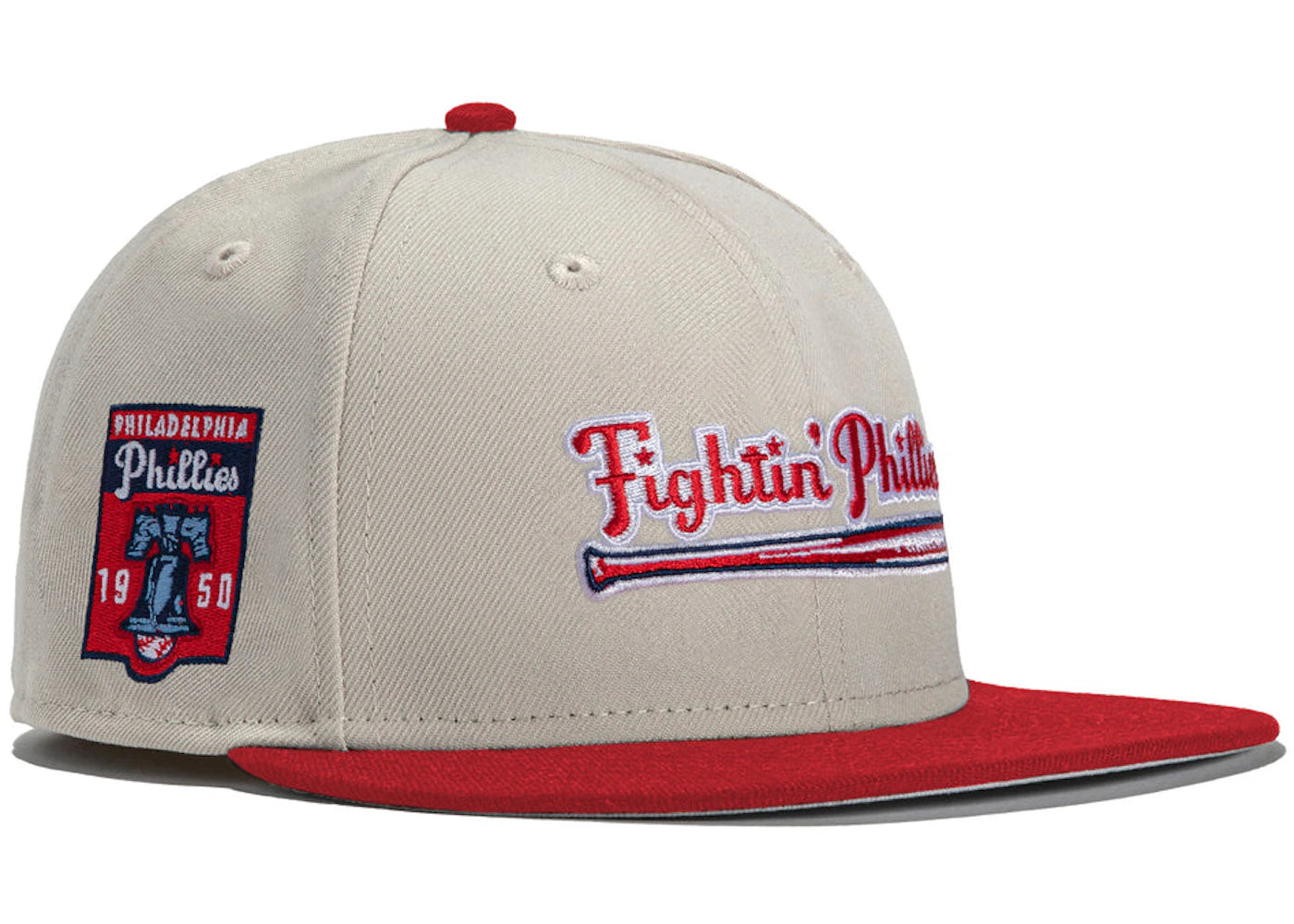 New Era x Hat Club Exclusive Stone Dome Philadelphia Phillies 1950 Patch Fightin Phillies 59Fifty Fitted Hat Stone