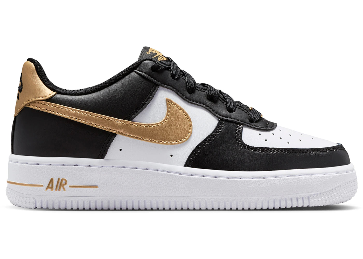 Nike Air Force 1 Low Black White Metallic Gold (GS)