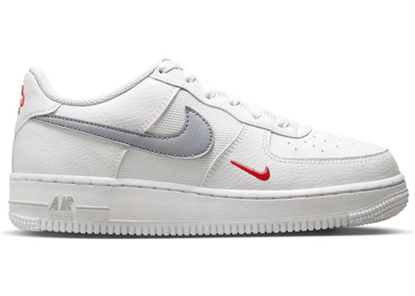 Nike Air Force 1 Low White Wolf Grey Crimson Mini Swoosh (GS)