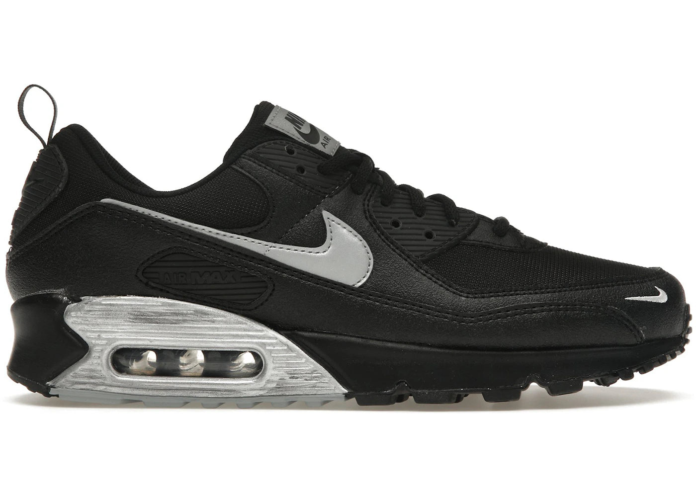 Nike Air Max 90 Black Metallic Silver Mini Swoosh