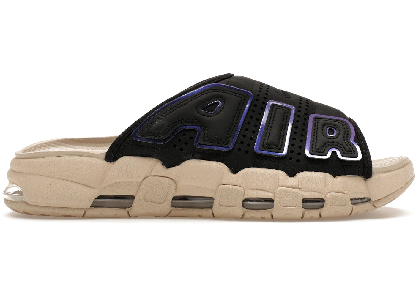 Nike Air More Uptempo Slide Black Sanddrift Iridescent