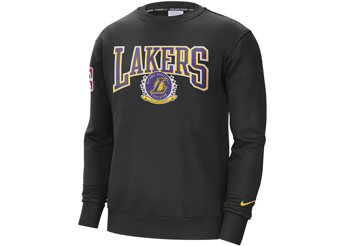 Nike NBA Los Angeles Lakers 75th Anniversary Courtside Fleece Crew Sweatshirt Black/White/Amarillo