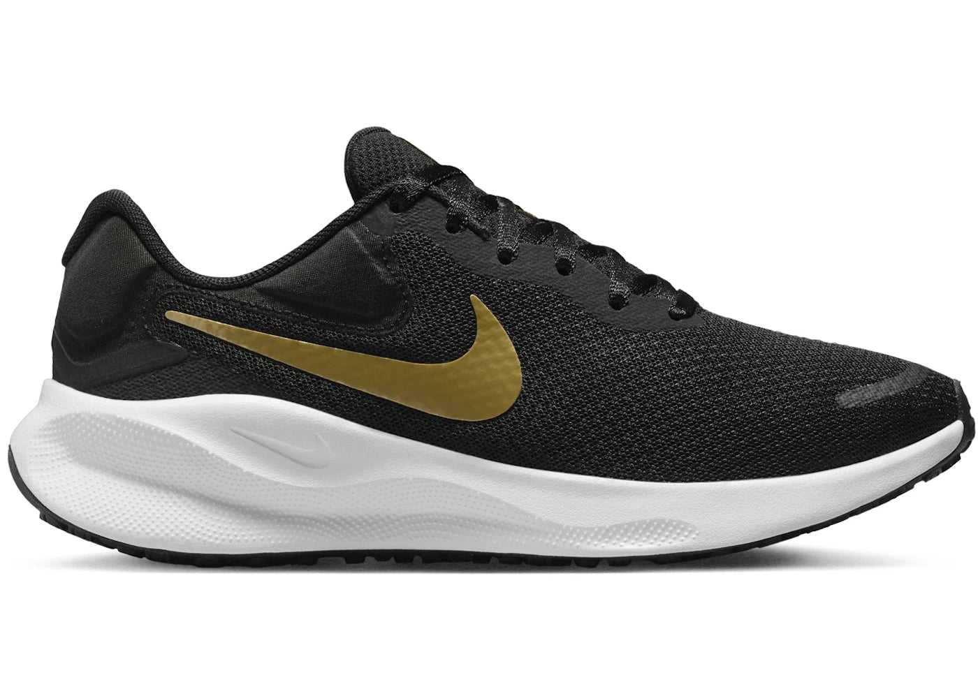 Nike Revolution 7 Black White Dark Smoke Grey Metallic Gold (Women's)
