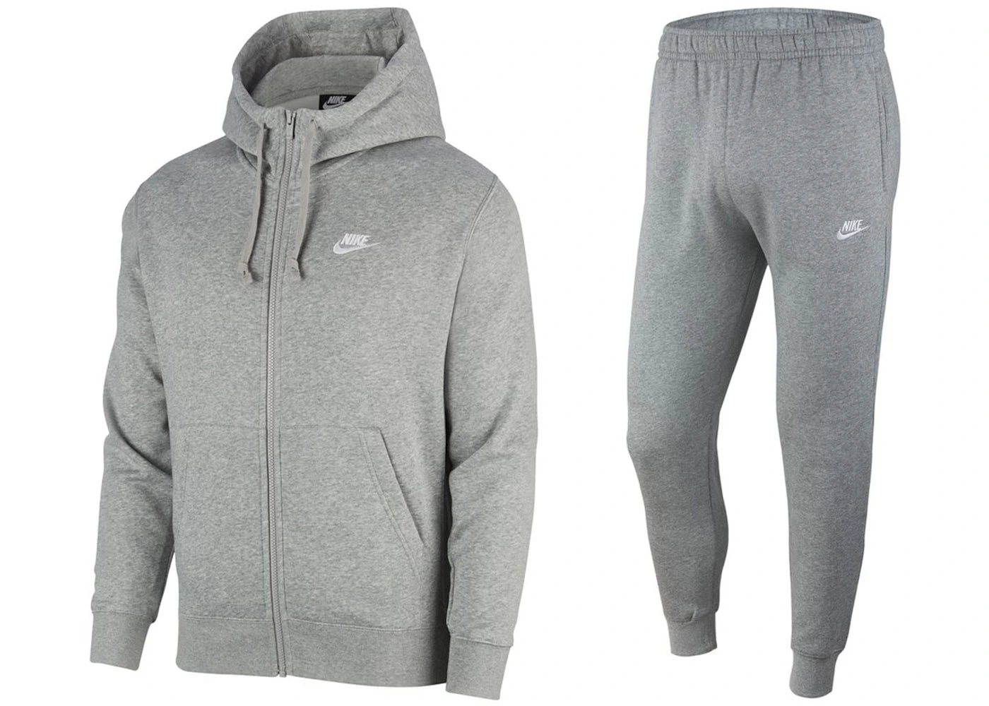 Nike Sportswear Club Fleece Full-Zip Hoodie & Joggers Set Dark Grey Heather/Matte Silver/White