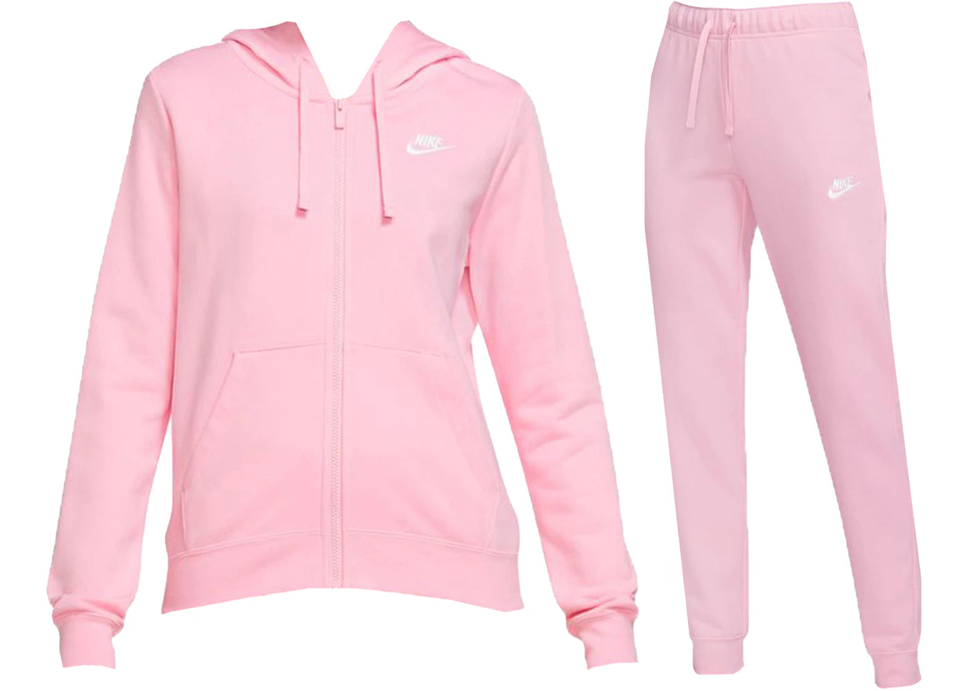 Nike Sportswear Club Fleece Full-Zip Hoodie & Joggers Set Med Soft Pink/White