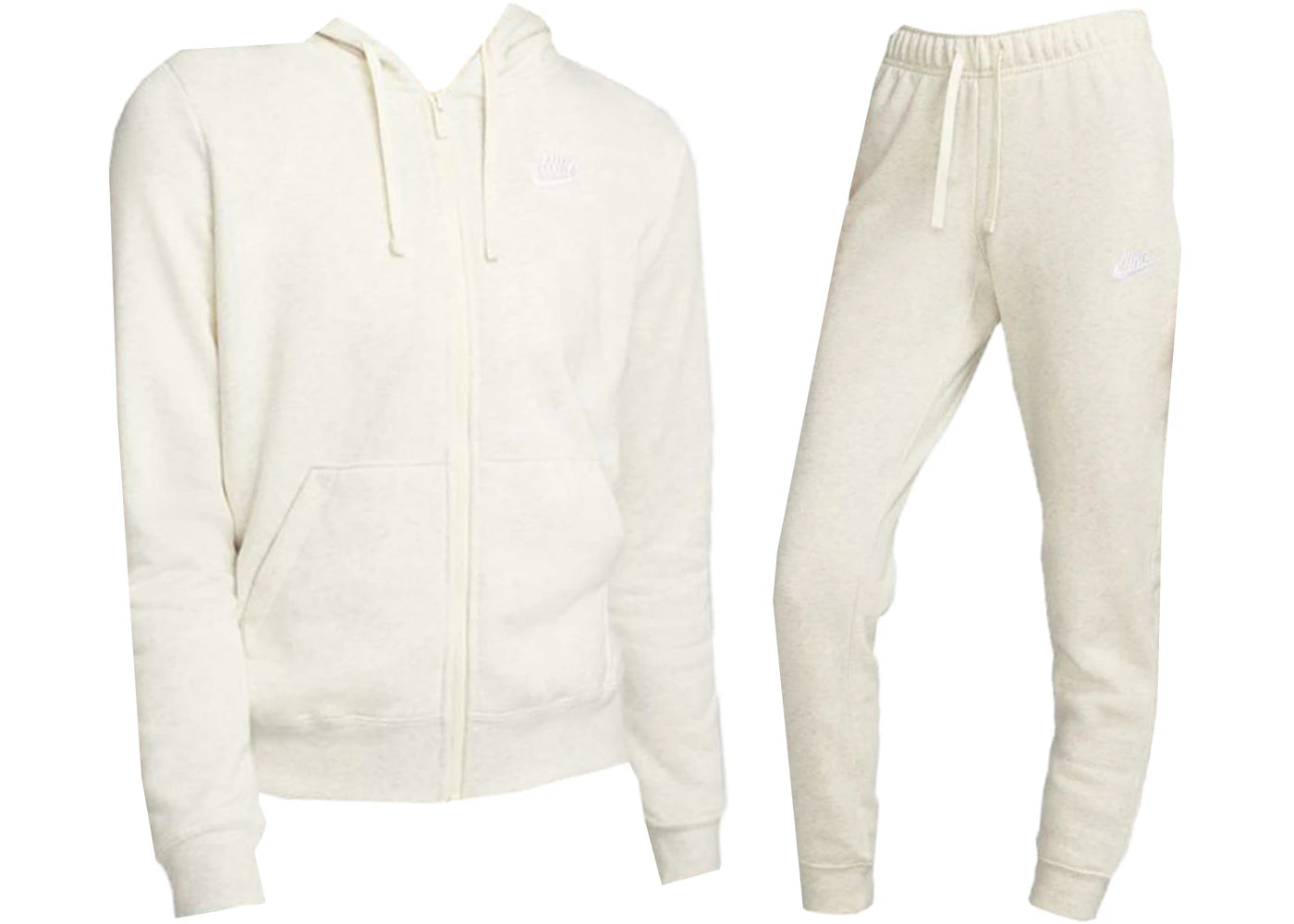 Nike Sportswear Club Fleece Full-Zip Hoodie & Joggers Set Oatmeal Heather/White