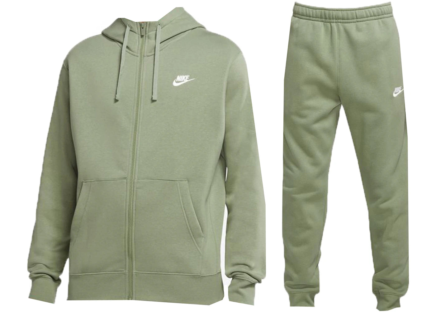 Nike Sportswear Club Fleece Full-Zip Hoodie & Joggers Set Oil Green/Oil Green/White