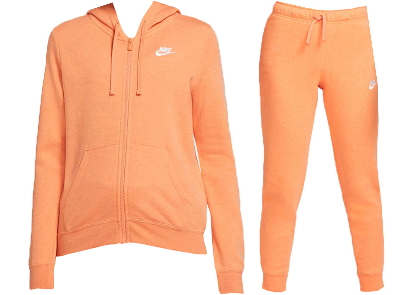 Nike Sportswear Club Fleece Full-Zip Hoodie & Joggers Set Orange Trance/Htr/White
