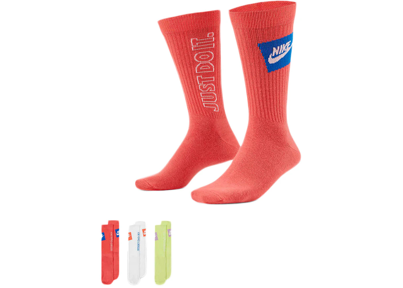 Nike Sportswear Everyday Essential Crew Socks (3 Pairs) Orange/White/Lime