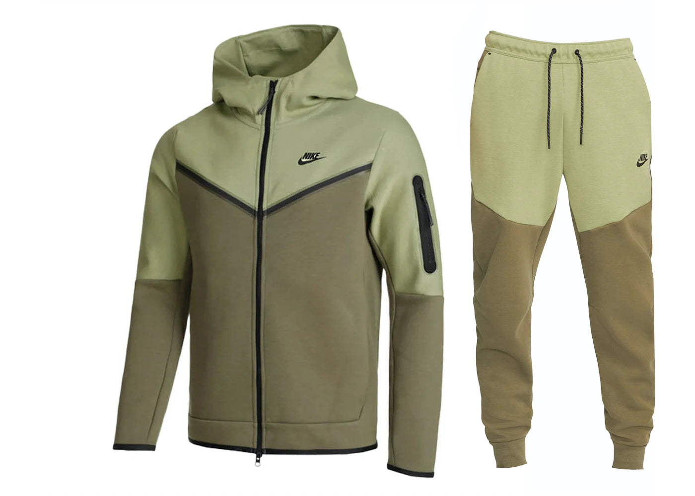 Nike Sportswear Tech Fleece Full Zip Hoodie & Joggers Set Alligator/Medium Olive/Black