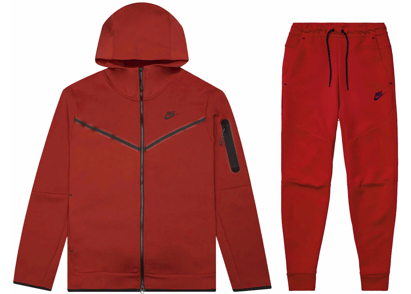 Nike Sportswear Tech Fleece Full Zip Hoodie & Joggers Set Gym Red/Black